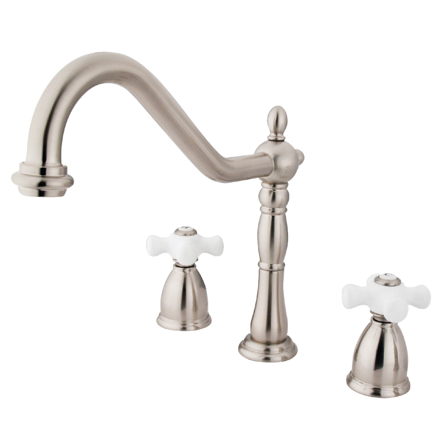 Kingston Heirloom KB1798PXLS - Heritage Double-Handle 3-Hole Widespread Kitchen Faucet, Brushed Nickel — image 1